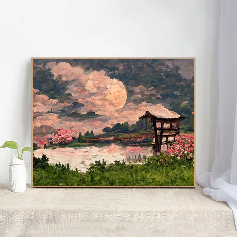 

Digital landscape landscape sunrise sunset sunset beautiful decorative living room canvas painting