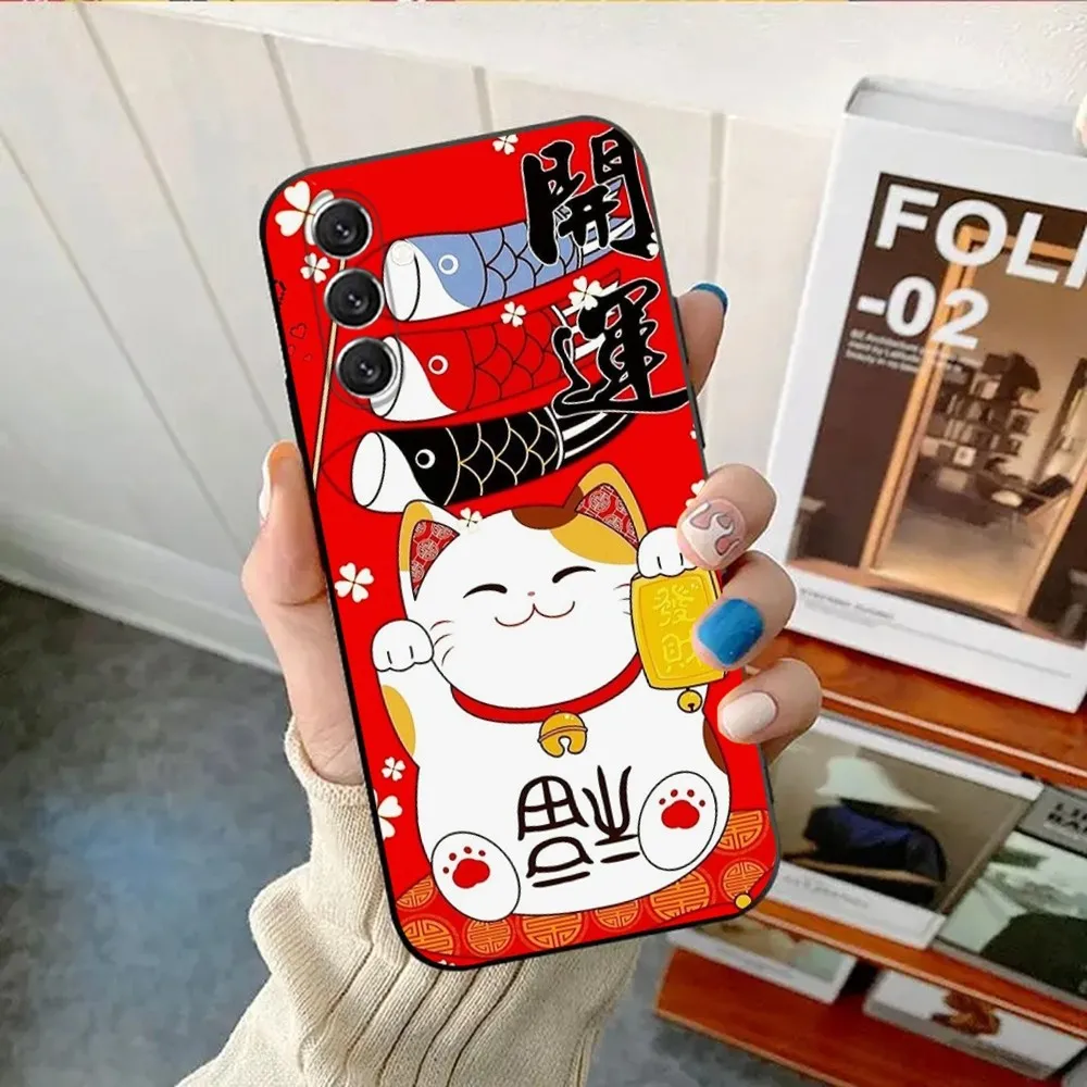 Maneki Neko Lucky Money Cat  Phone Case For Samsung Galaxy A13,A21s,A22,A31,A32,A52,A53,A71,A80,A91 Soft Black Cover