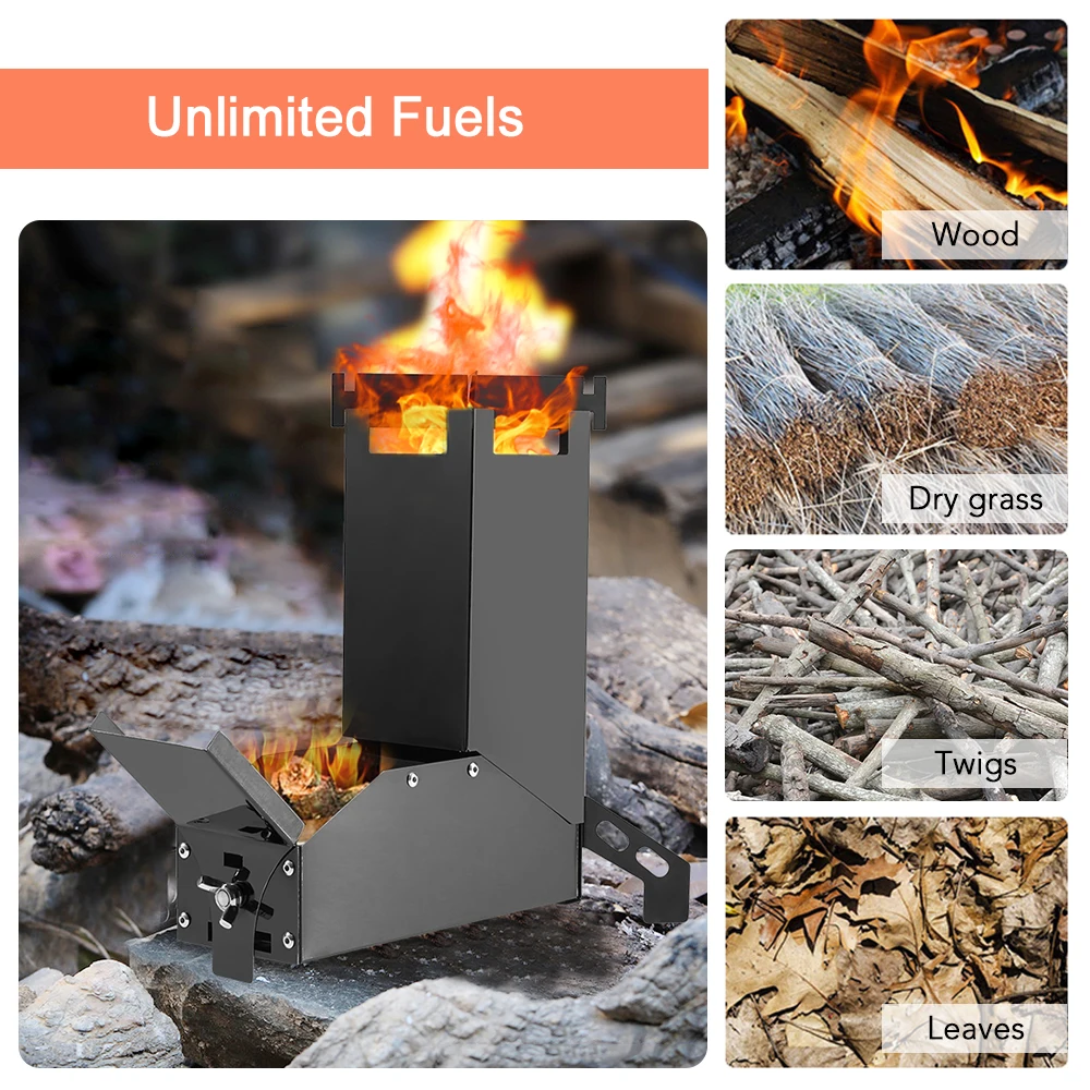 Lixada Outdoor Collapsible Wood Burning Stainless Steel Rocket Stove Backpacking Outdoor Camping Tent Stove Outdoor Furnace