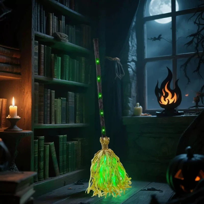 2026 New Generic Halloween Animated Witch Broom Bendable Spooky Sound Moving Decor For Indoor Party Use Halloween Decoration