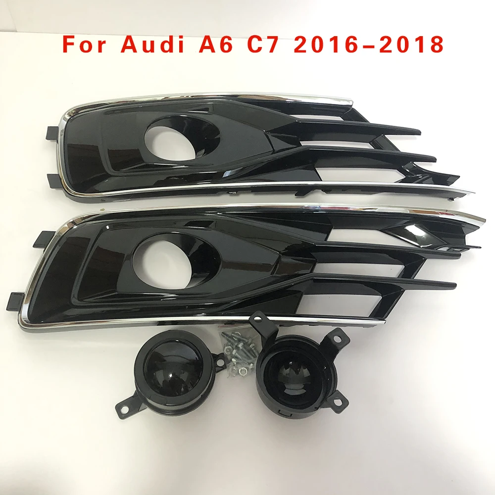 For Audi A6 C7 Fog Lamp Frame Fog Lamp Grille Fog Lamp Cover lower Net With ACC Probe 2016 2017 2018