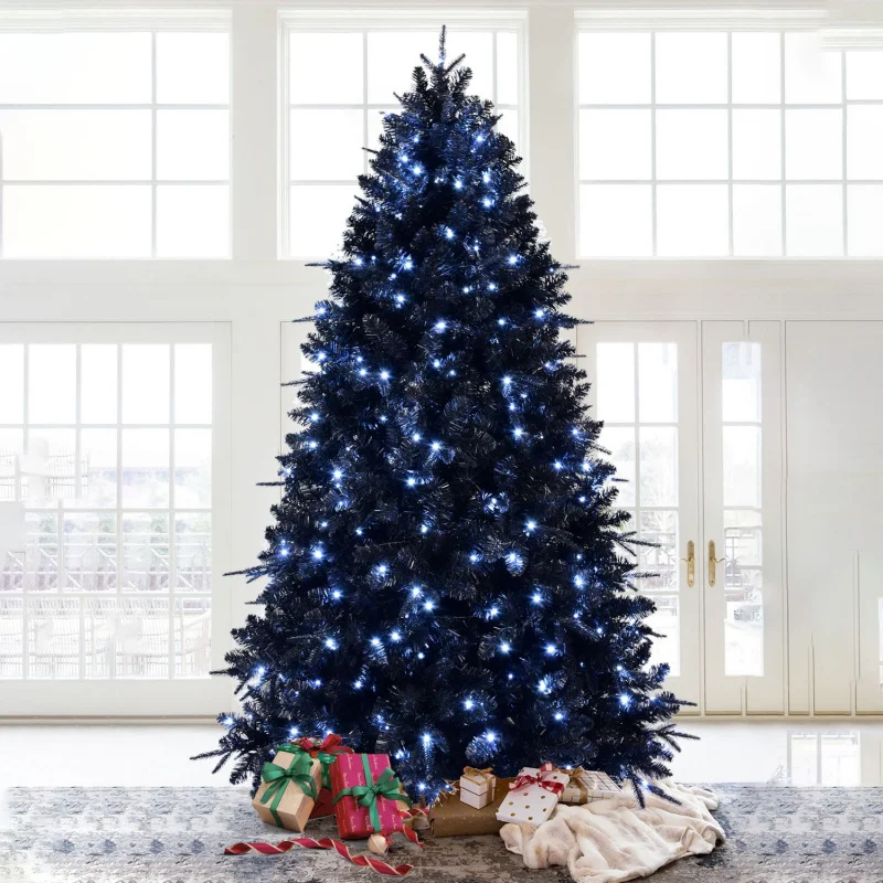 

USA 8ft Lighted Artificial Christmas Tree with 2486 Premium PE/PVC Branches and 600 Lights Halloween Black Tree