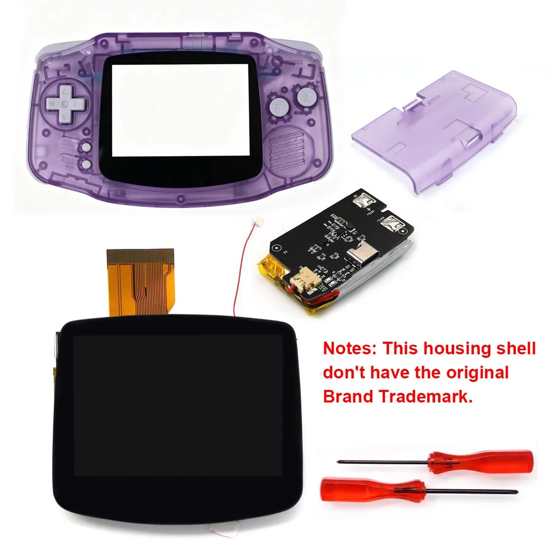 HISPEEDIDO Rechargeable for GBA V5 IPS HD 720x480 Drop-in Screen Kits No welding required Desaturation FRM OSD w/Shell image 3