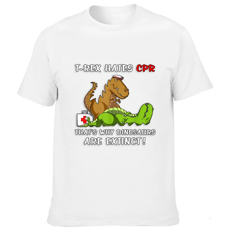 That's Why Dinosaurs Are Extinct Nurse T Shirt T-Rex Hates CPR Graphic T Shirts Summer Unisex Casual Funny Cartoon Clothes Tops