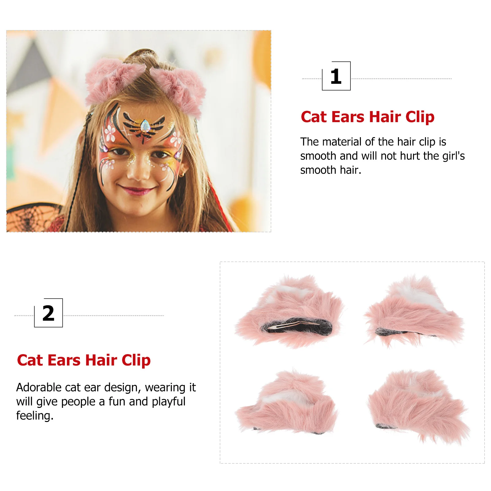 

2 Pairs Cat Ear Hair Clip Flat Clips Kitten Shape Hairpin for Girls Little Accessories