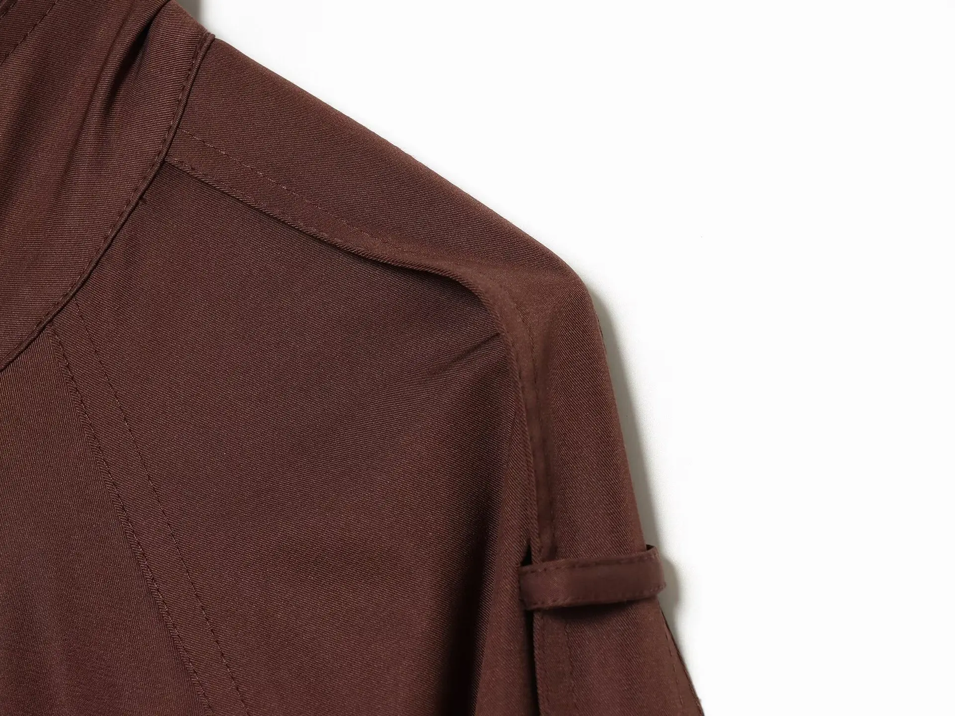 Damen Stehkragen Metallknopf Kurzer Trenchcoat Elegante Spitzenverzierung am Rücken mit Kordelzug in der Taille Damenjacke Windbreaker Oberbekleidung – Detail 8