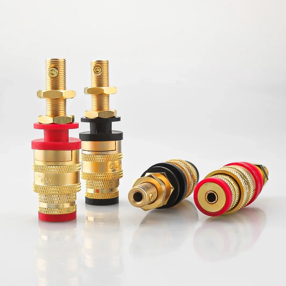 878L-SE Gold Plated Binding Post Long Thread Solder-Free Banana Jack Socket HiFi Speaker Amplifier Terminal for DIY Audio 24K