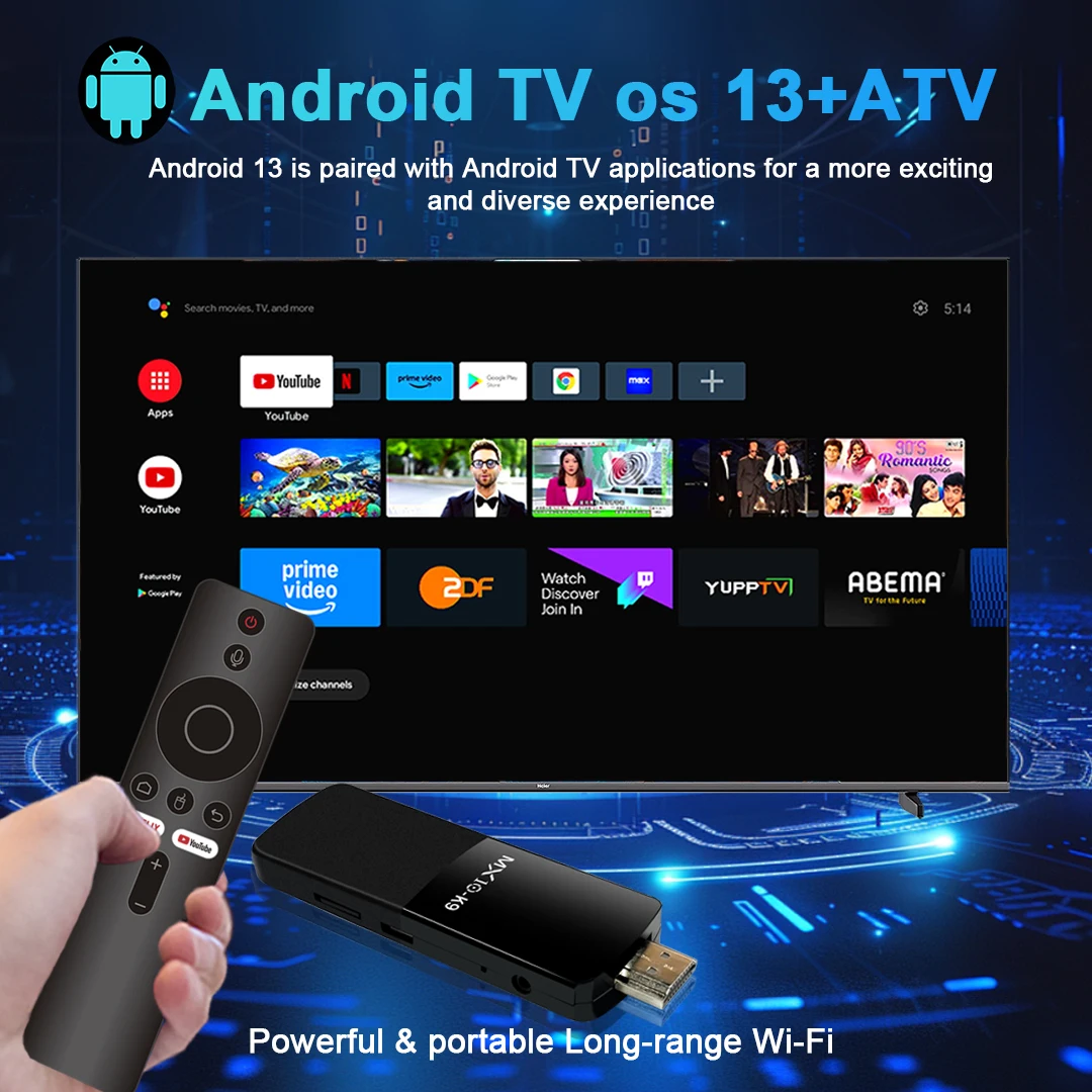 Allwinner H313 MX10 K9 plus スマートアンドロイドTVボックス BT5.4 ワイヤレス音声リモコン Android 13 デュアルバンドWIFI 6 2G 16G 4K TVスティック
