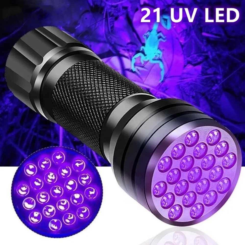 

Portable 21 LED UV Ultraviolet Flashlight Blacklight 395NM Mini Torch Flash Lamp For Pet Urine Stains Black Light Flashlights