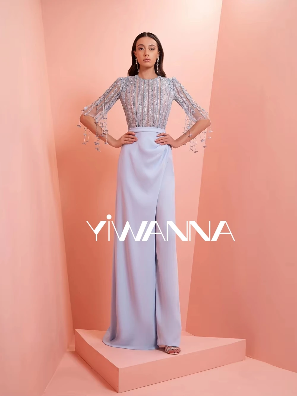 

Великолепное атласное длинное вечернее платье с бисером, классическое свадебное платье с одним вырезом и половиной рукава, новые платья для выпускного вечера по индивидуальному заказу для женщин