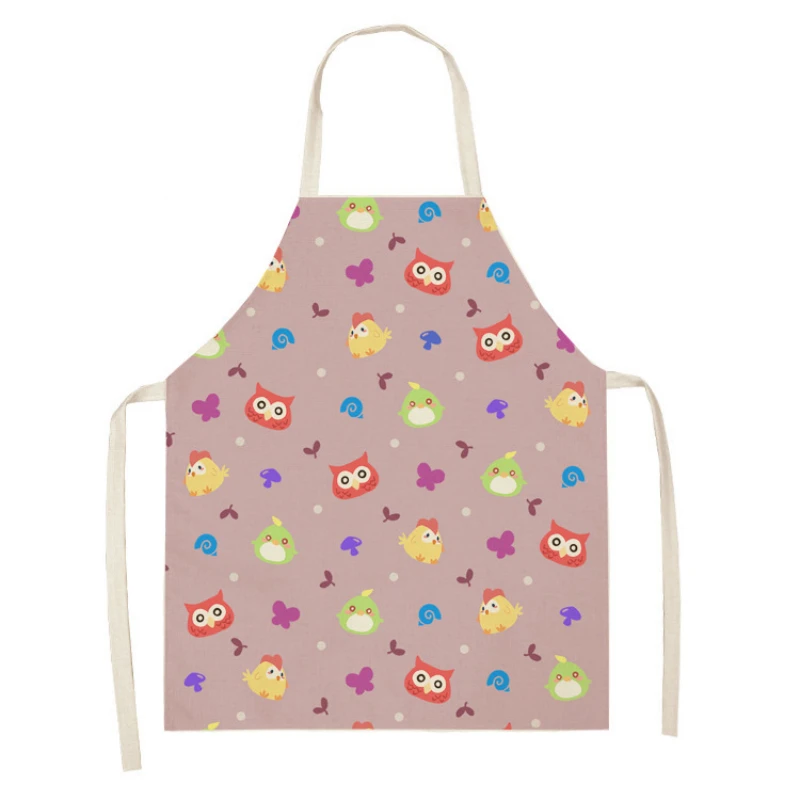 Cartoon Animal Owl Pattern Parent-child Linen Sleeveless Hand Wipe Waist Apron Kitchen Home Decoration Cleaning Kitchen Aventais