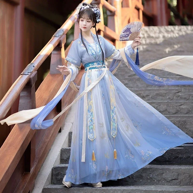 Китайское платье Hanfu, женское традиционное стандартное танцевальное платье Hanfu фиолетового, синего, зеленого цветов, 2024