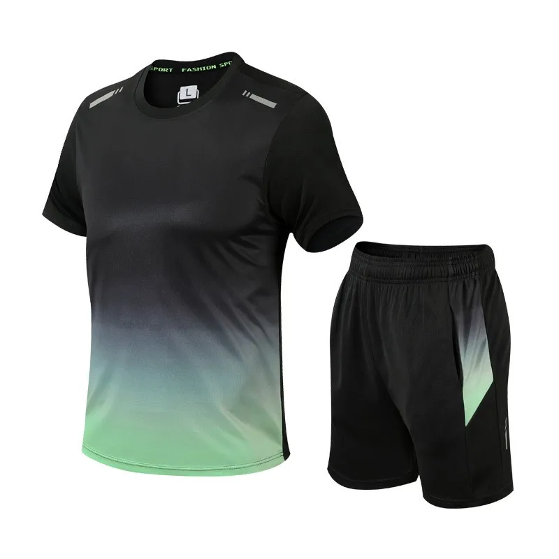 

Fitness Clothes Men'S Ice Silk Quick-Dry Sportswear Set Summer Short-Sleeved T-Shirt Morning Running Basketball Training Room