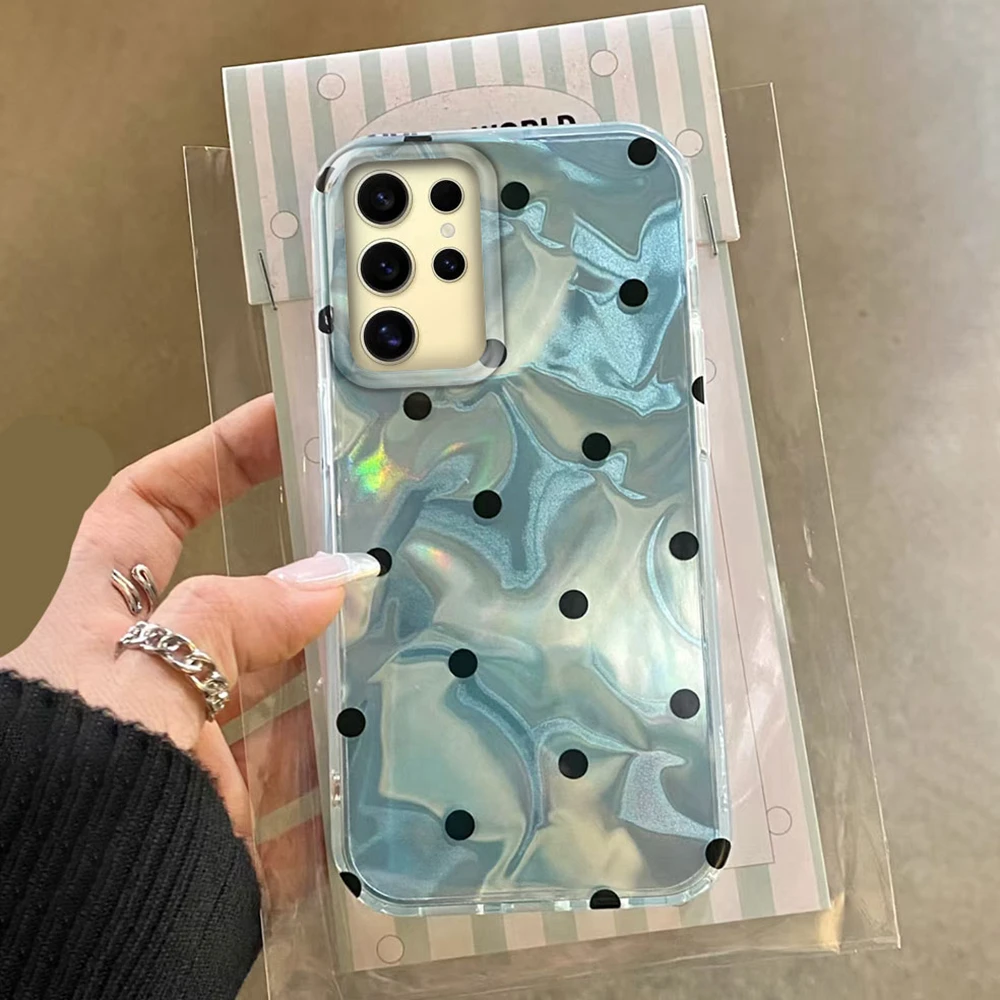 Koreanische Schwarz Kreisförmige Punkte Wasser Textur Frauen Gilrs Telefon Fall Für Samsung Galaxy S24 S22 S23 S25 S21 Plus S20 FE Ultra Abdeckung