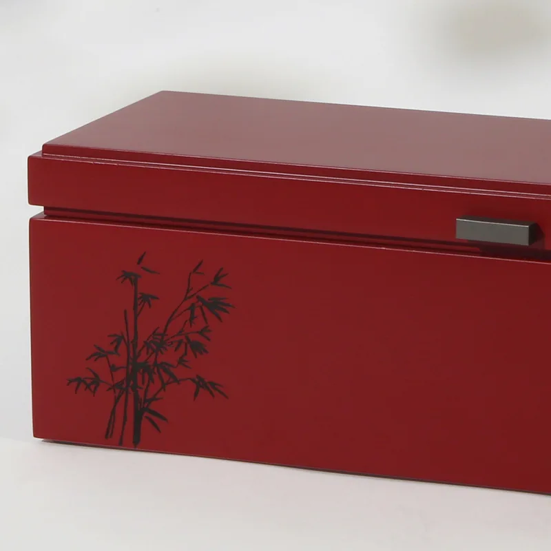 New Chinese-style oriental ancient rhyme bamboo shadow pattern red retro jewelry box,  desktop storage box decorative