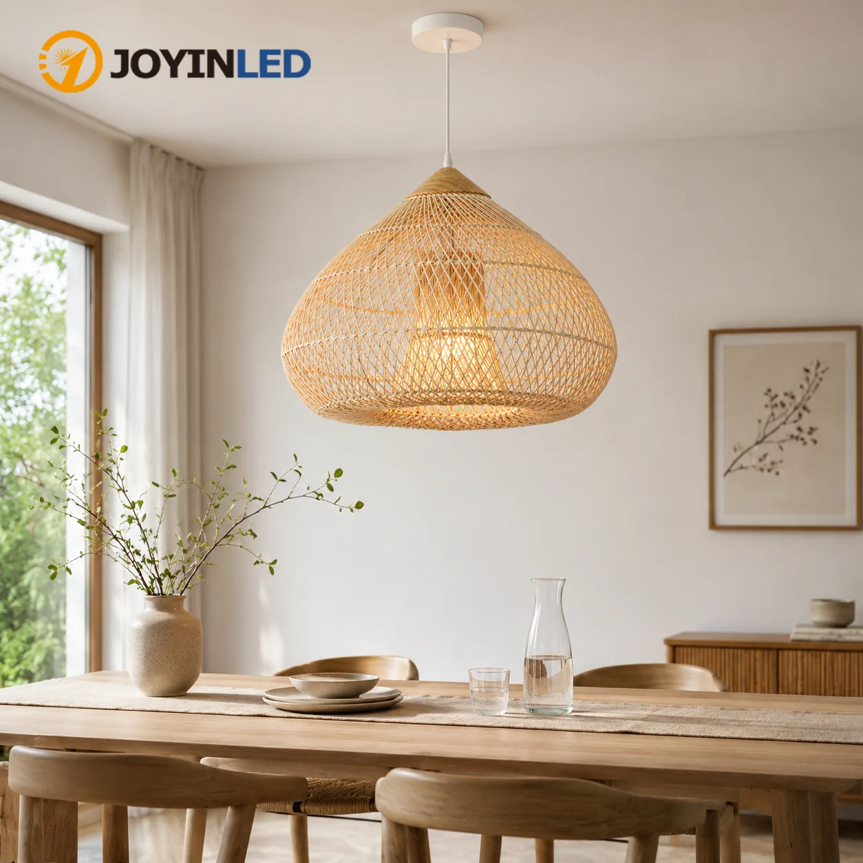 Wicker Pendant Shade - JOYINLED 60CM Handgefertigter Rattan-Lampenschirm Boho Geflochtener