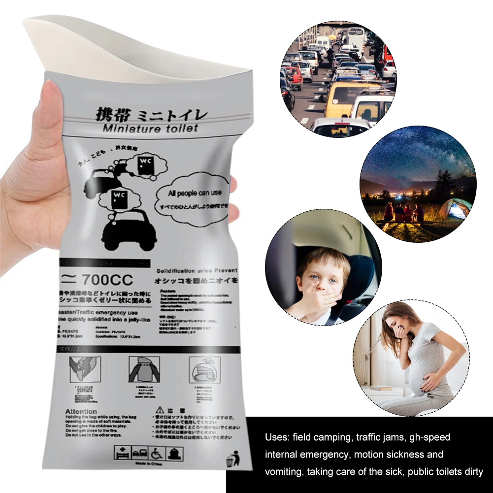 700ML Travel Mini Mobile Toilet Unisex Outdoor Emergency Toilets Leak-Proof Traffic Jam Urine Bag for Camping Travel Car