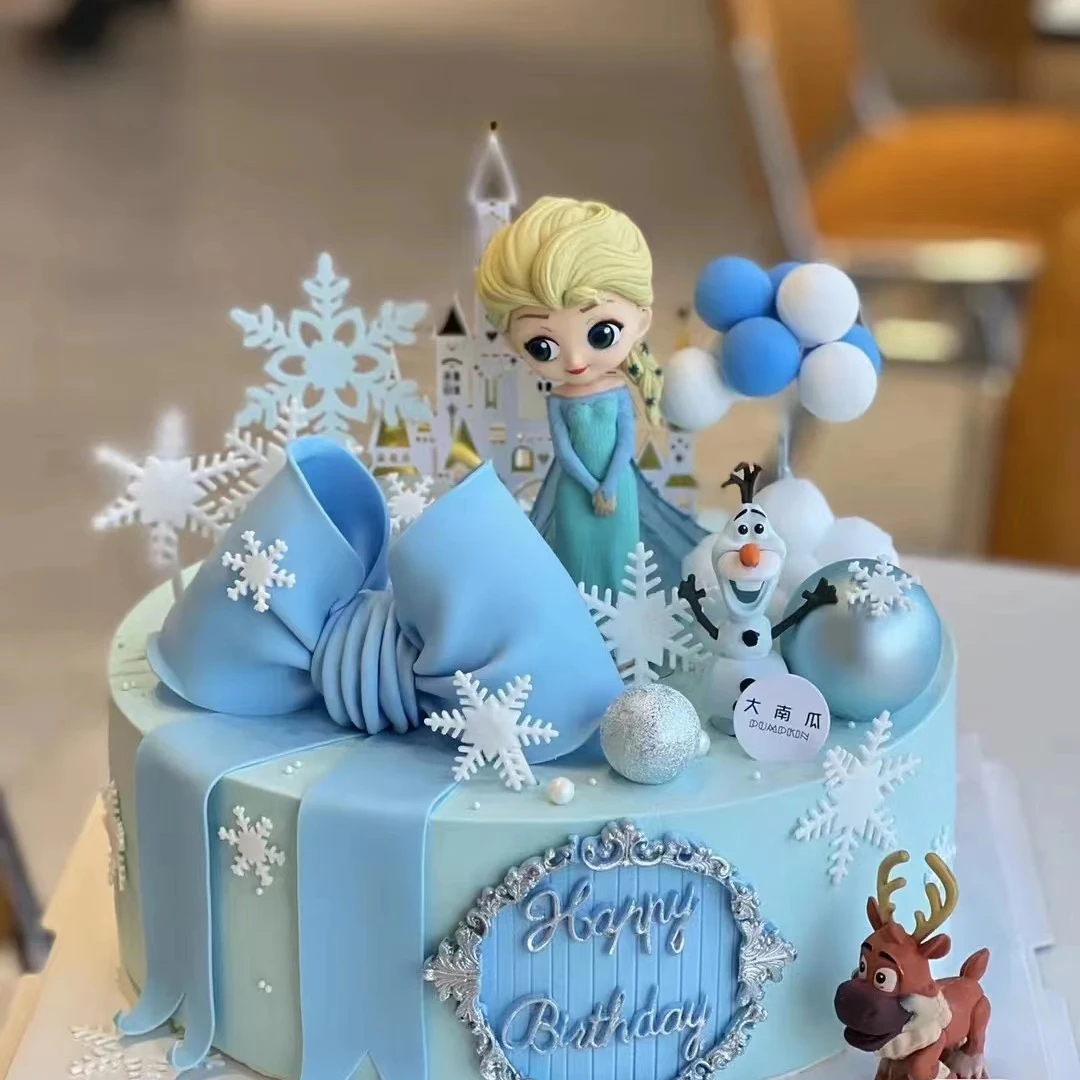 Décoration de gâteau sur le thème des princesses Frozen, ornements Anna Elsa, château, flocon de neige, décoration de gâteau d'anniversaire pour enfants, fournitures pour baby shower