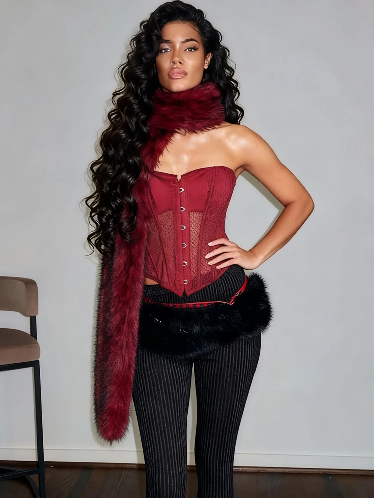 

Weird Puss Sexy Corset Top+Scarf Women Mesh Patchwork Single-Breasted Elegant Simple Wild Irregular Midnight Clubwear Tank Tops