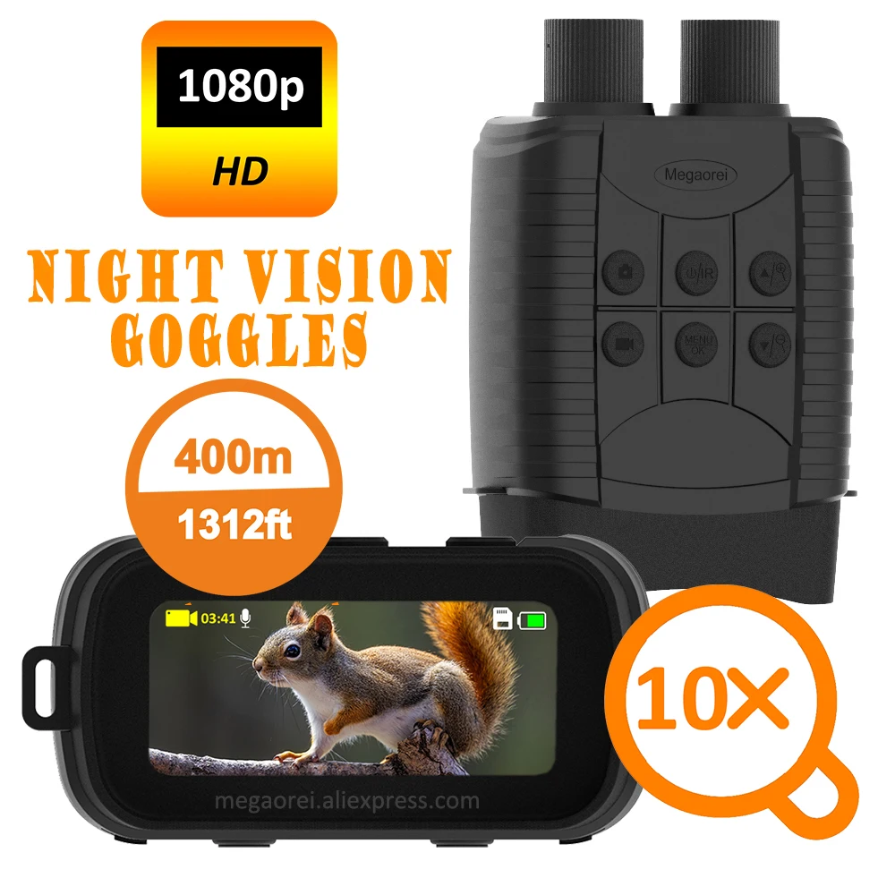 Megaorei B2 Night Vision Goggles Binoculars Telescope Camcorder with Built-in 850nm IR Flashlight for Surveillance Wildlife View