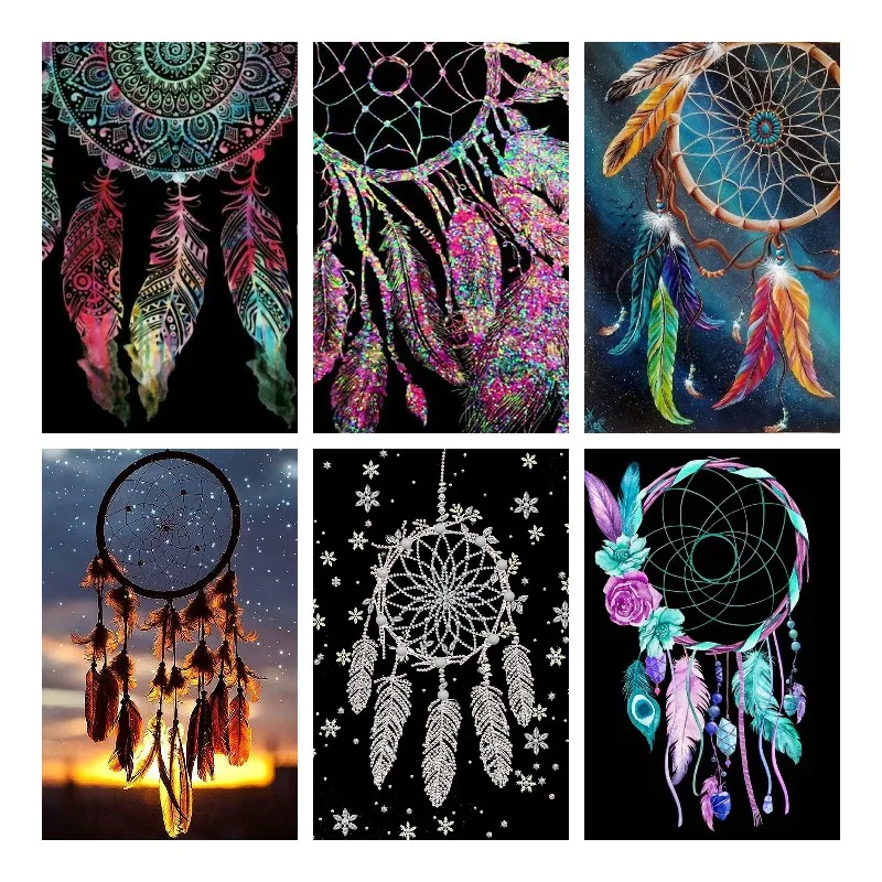 5D DIY Diamond Painting Kits Dream Catcher Wind Chimes Diamond Art Full Drill Diamond Mosaic Colored Feathers Home Decor Gift