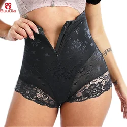 GUUDIA Body Shaper Panties Lace Jacquard Sexy Mesh Shapewear Briefs High Waist Hook Zipper Elastic Shapers Tummy Control Girdle
