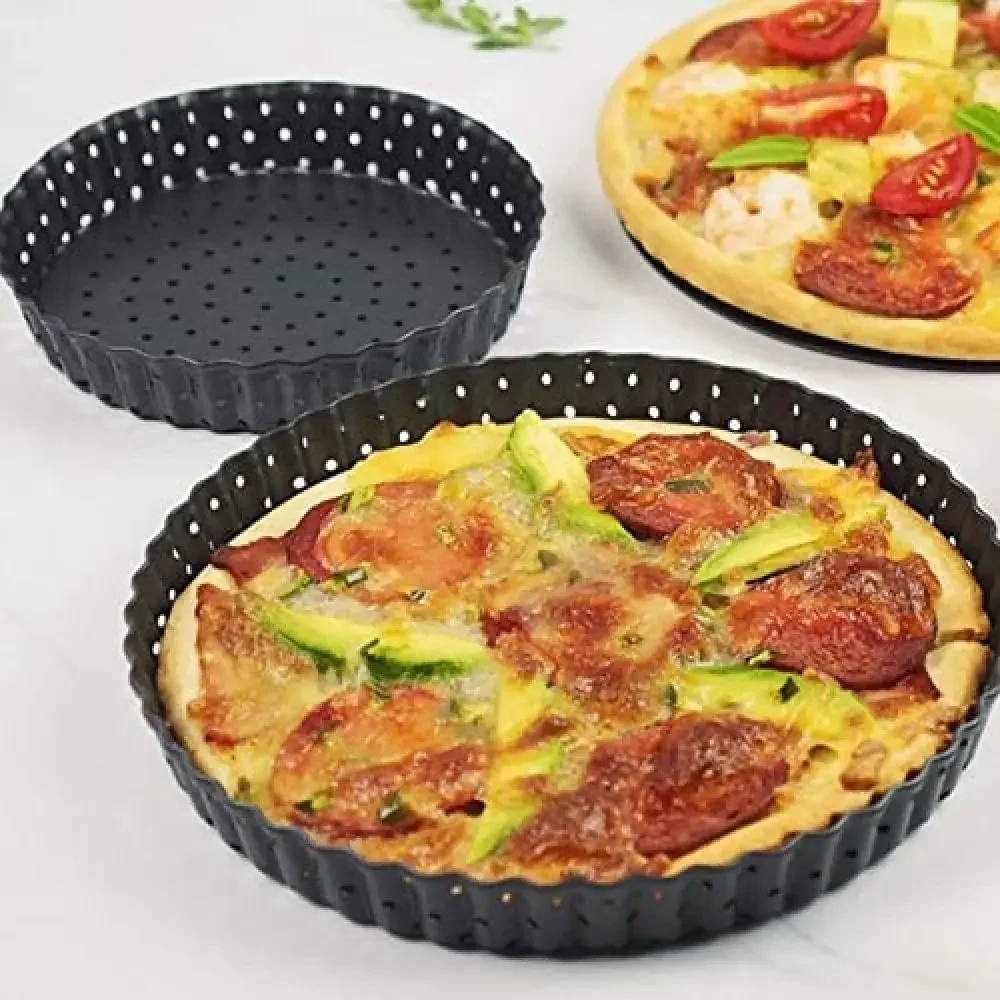 3PCS 5/8/9 Inch Carbon Steel Pizza Pan with Vent Removable Bottom Oven Ready Nonstick Suitable for Pizza Biscuit Dessert Baking