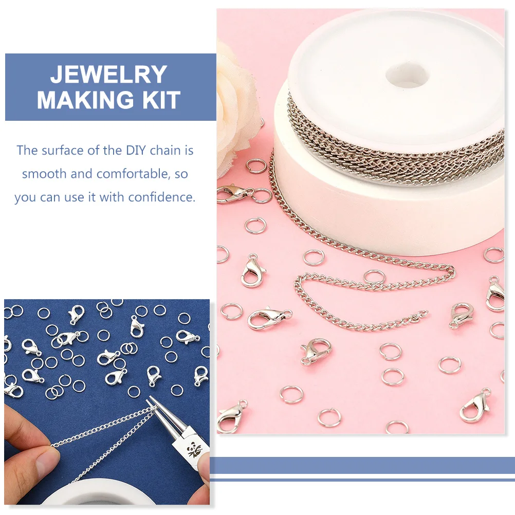 

1 Set Diy Jewelry Making Supplies Lobster Clasps Metal Chains Open Rings Necklace Bracelet Accessories Twist Chain Set Iron