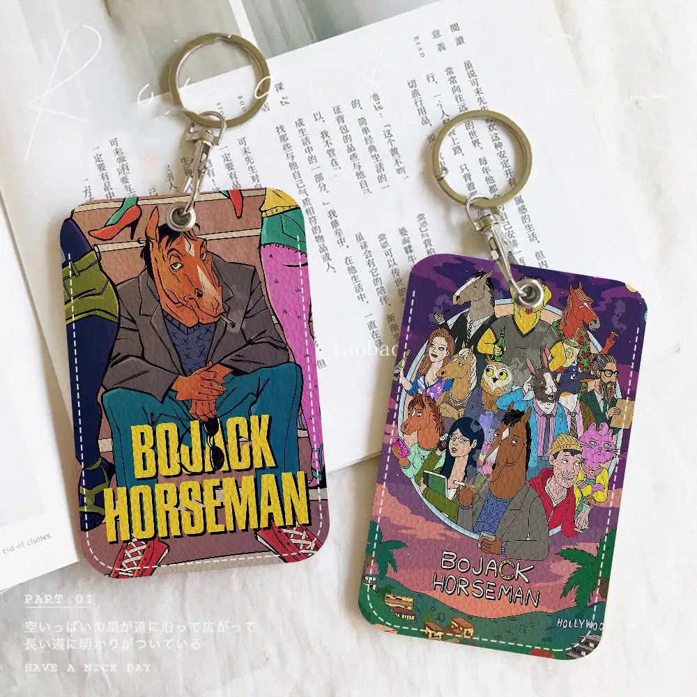 B-Bojack Print Anime Bank Card,Subway, Bus Card Holder Keychain Key Ring Door Access Tags ID Card Case Keychain Access