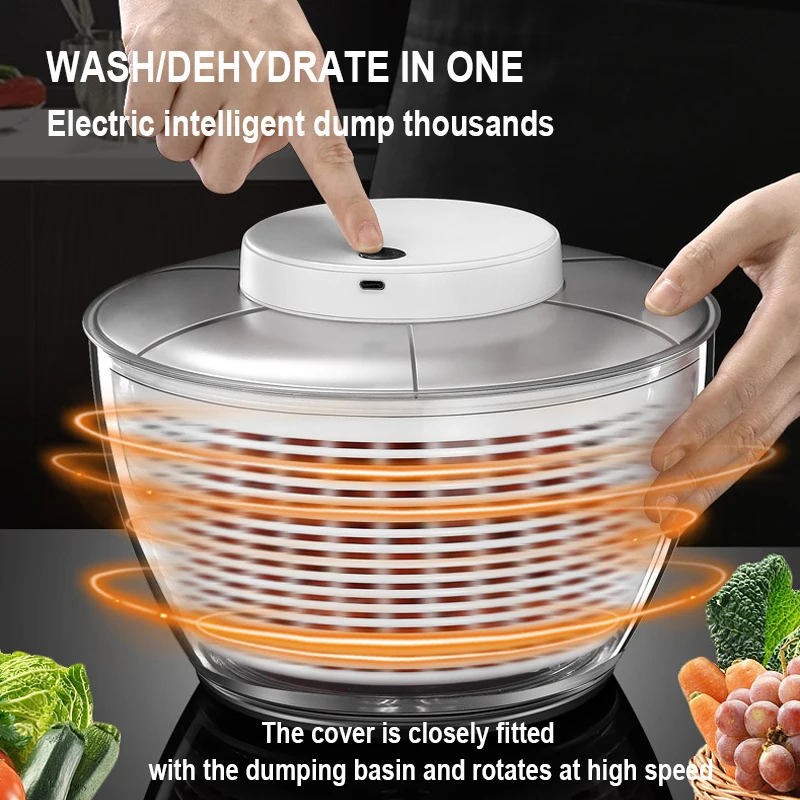 Vegetable Dehydrator Electric Quick Cleaning Dryer Fruit and Vegetable Dry and Wet Separation Draining Salad Spinner Home Gadget