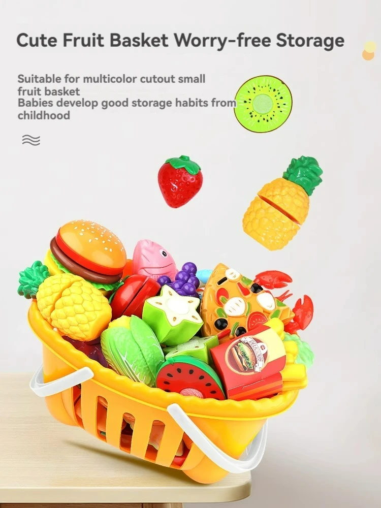 67 PCS Set Kitchen Play House Toys for Kids Simulation Basket Fruit Vegetable Food Cutting Game Montessori Educational Girls Toy