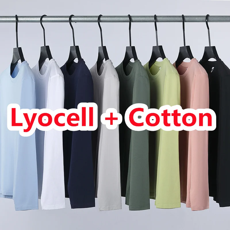 High Quality Lyocell Men Tops 2025 Autumn Classic Solid Lyocell Cotton Tees Long Sleeve Clothes Male Breathable Basic T-shirts view 2