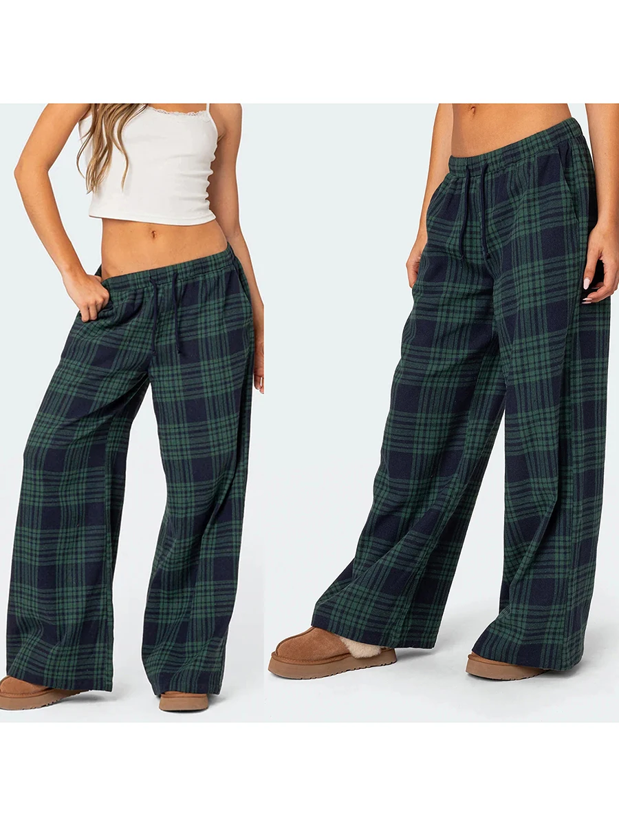 

Mxiqqpltky Plaid Pants for Women Casual Pajama Pants Elastic High Waist Wide Leg Cute Pj Pants Pajama Bottoms Loungewear