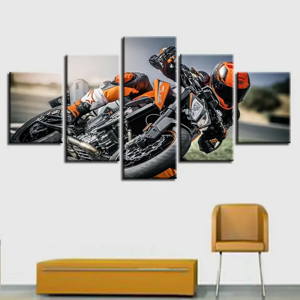 Crazy Bike Super Racing Ride Poster 5 Piece Canvas Wall Arts HD Character Prints Living Room Bedroom Picture Home Decor Painting