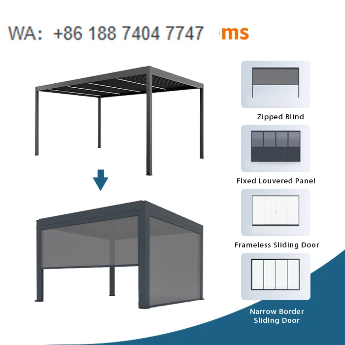 

Биоклиматическая алюминиевая пергола с водонепроницаемым покрытием, для улицы, балкона, беседки и павильона