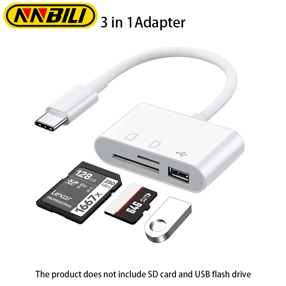 NNBILI 3in1 SD TF Card Reader OTG Adapter USB 2.0 3.0 Compatible for MacBook Pro Laptop PC Camera Mobile Phones