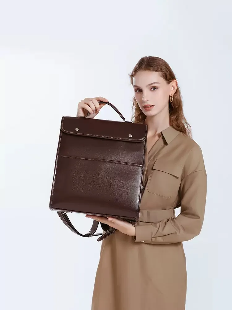 

Retro Genuine Leather Double oulder Bapa Large Capaci Commuter 4 Inch Cuter Bag Handbag for Women Soft Zinc Alloy