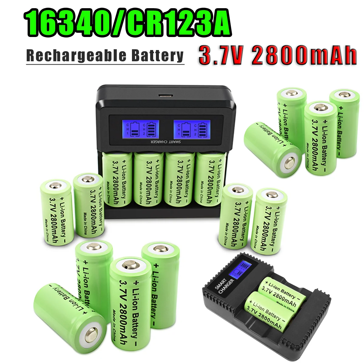 2800mAh Rechargeable 3.7V Li-ion 16340 Batteries CR123A Battery+LCD Charger for Arlo Security Camera For 16340 CR123A Battery