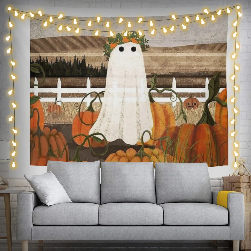 There's a Ghost in the Pumpkins Patch Again... Halloween Decorations Child Tapestry Home Decorating Room