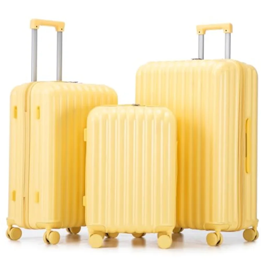 

3 Piece Luggage Set with ABS Hardshell Spinner Wheels and Combination Lock in Black for Travel