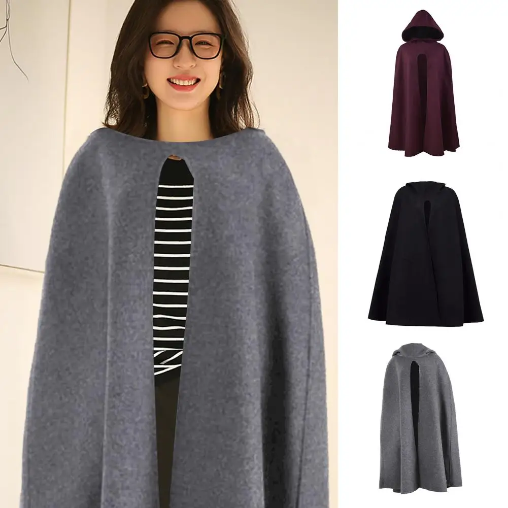 

Woolen Cloak Coat Hooded Cape Stylish Women's Winter Cape Hooded Warm Sleeveless Outdoor Cloak Shawl for A Fashionable Cozy Look