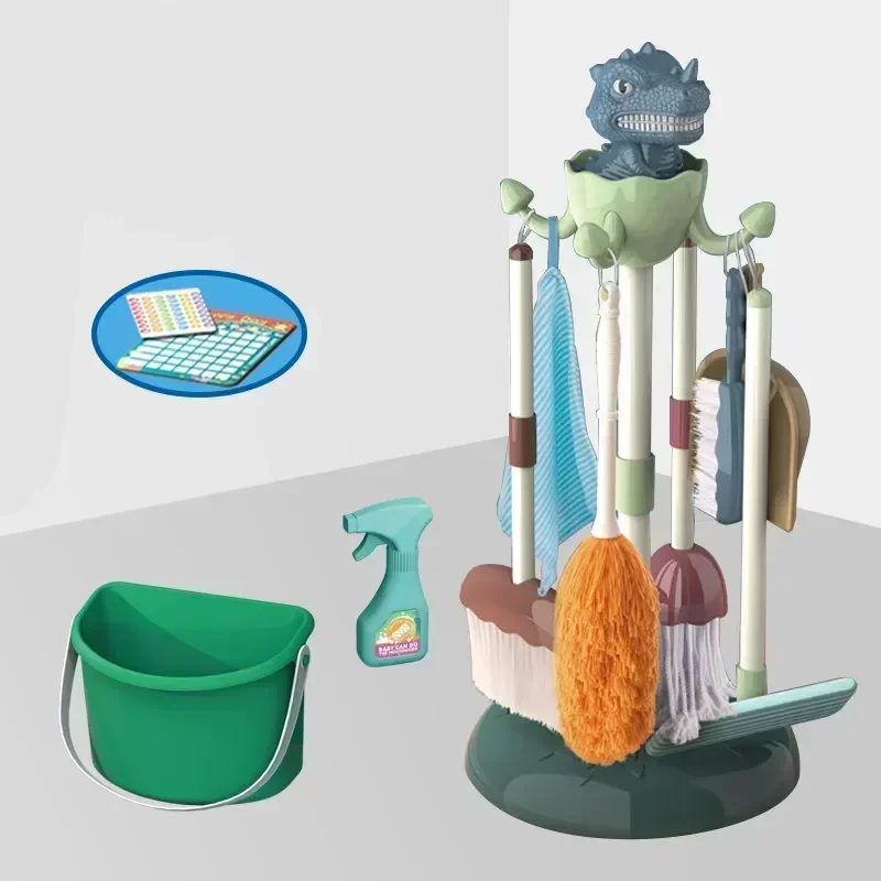 Funny Kids Dinosaurus Huishoudelijk Werktuig sets Speelgoed Fantasiespel Schoonmaken Bezem Mop Borstel kleine stofman Set Educatief Speelgoed kind Cadeau