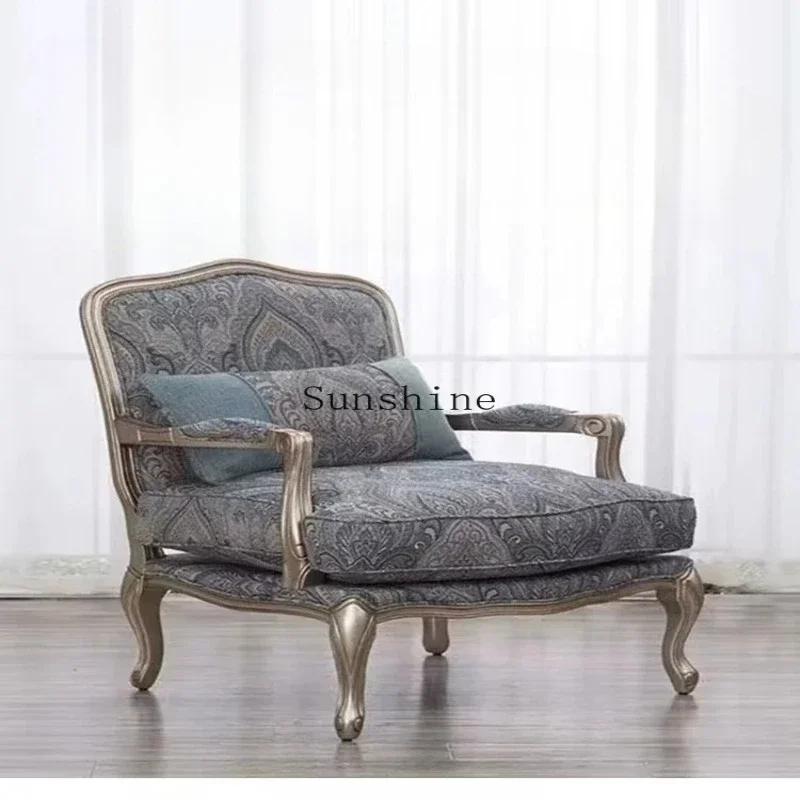 YLight luxury solid wood tiger chair fabric sofa footstool