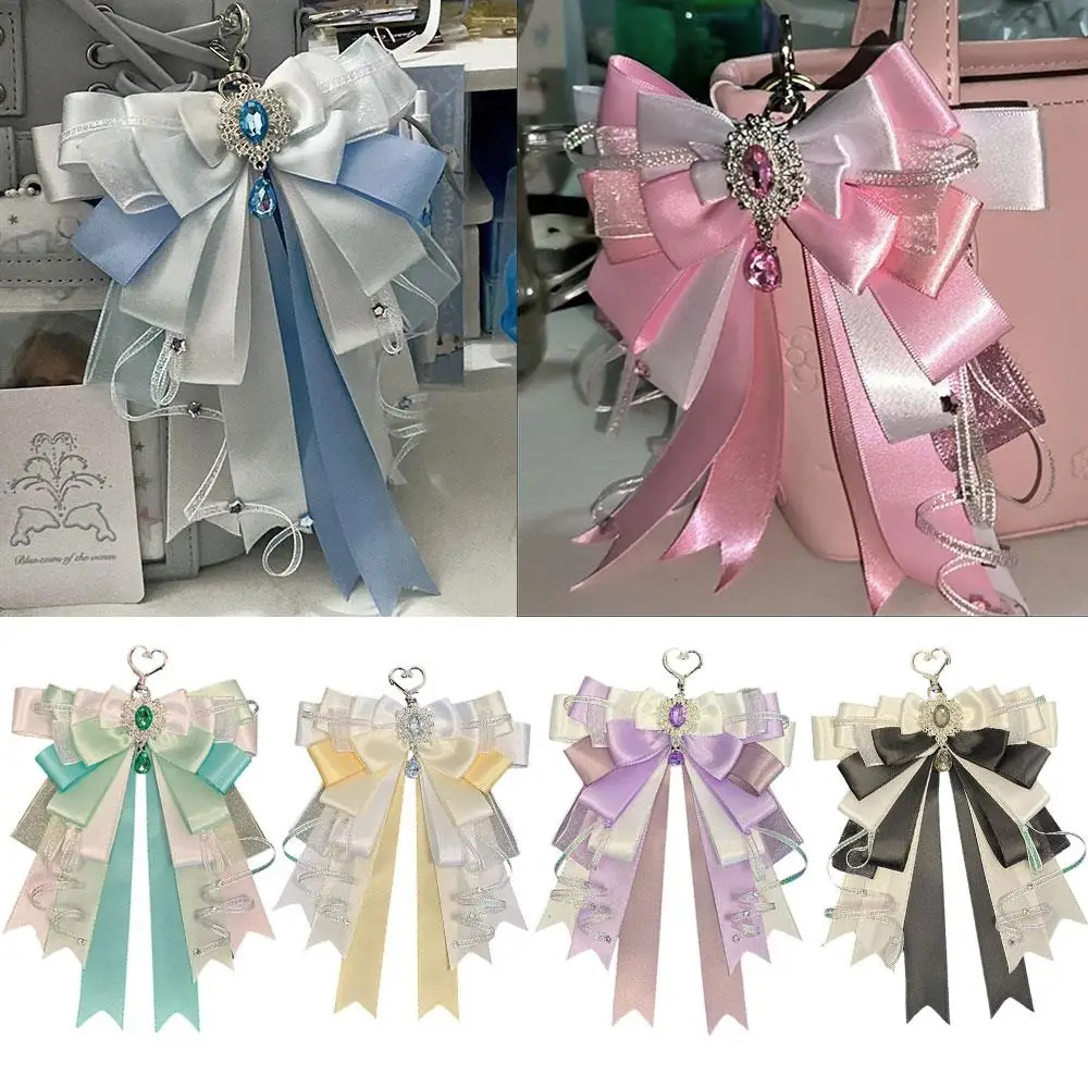 Double Layer Ribbon Bow Itabag Pendant Handmade Lolita Bag Charm Rhinestone Heart Hook Anime Periphery DIY Decoration Gift