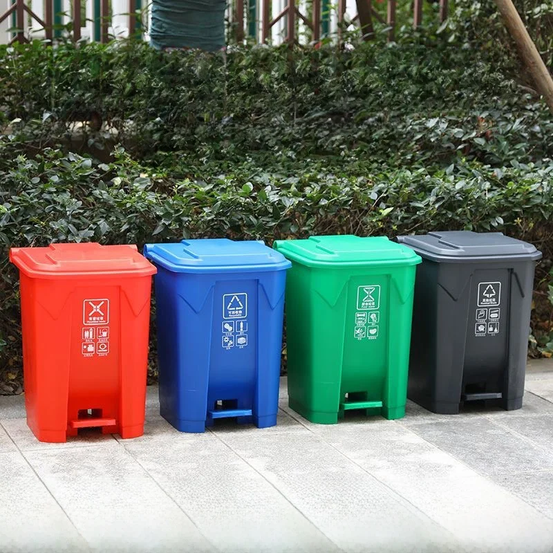 야외 사무실 풋 페달 휴지통 4색 분류 50L 대형 뚜껑 포함 상업용 플라스틱 쓰레기통