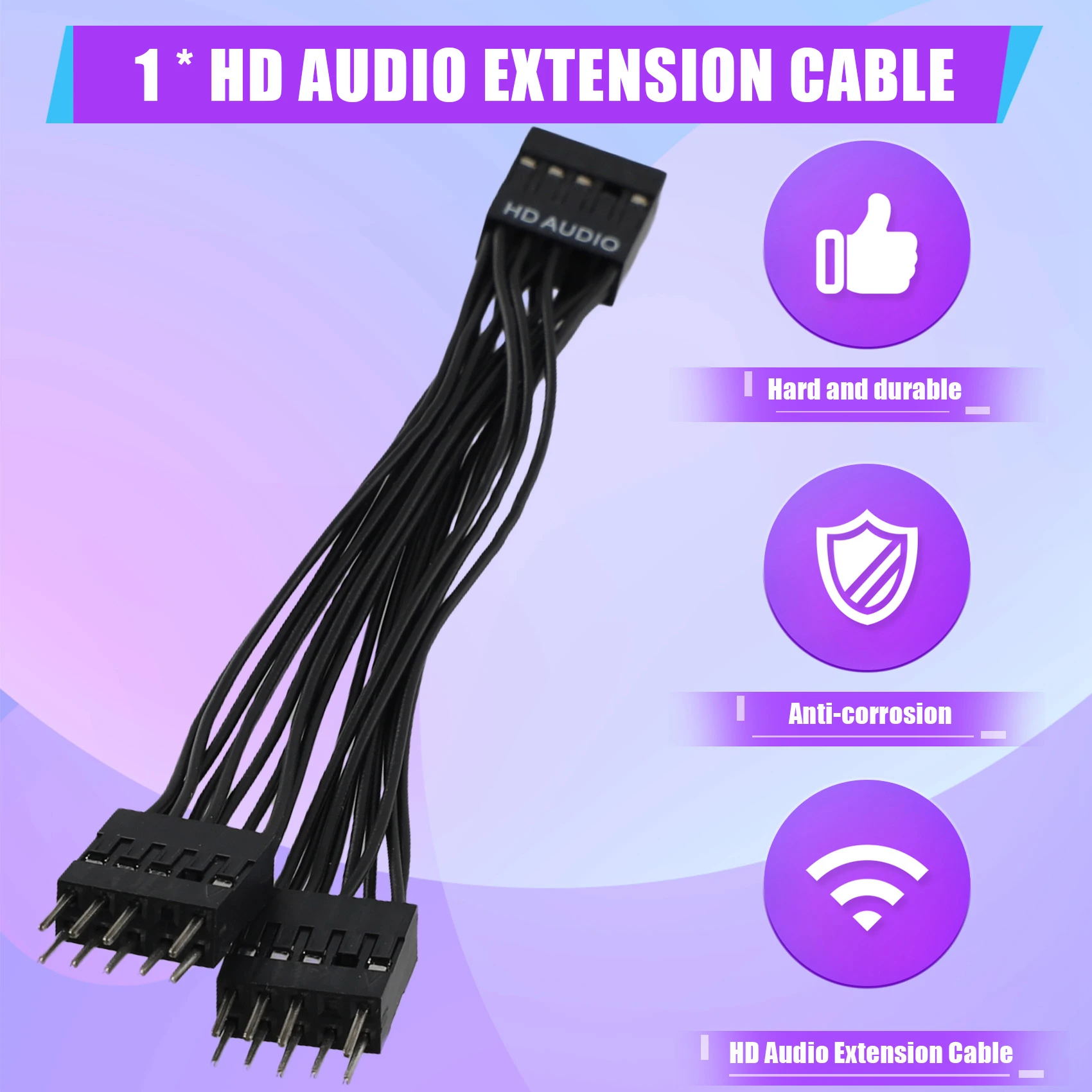 Y14AMotherboard Audio HD Extension Cable 9Pin 1 Female to 2 Male Y Splitter Cable Black for PC DIY 10cm