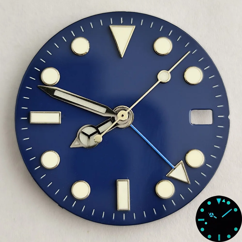 GMT 28.5mm dial NH34 dial/pointer matching NH34 movement GMT pointer blue-green luminous dot