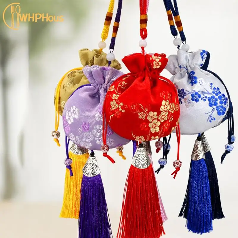 Chinese Silk Style Brocade Embroidered Bag Embroidery Sachet Cloth Pouches Tassel Pendant Drawstring Bag For Jewelry Gift Bags