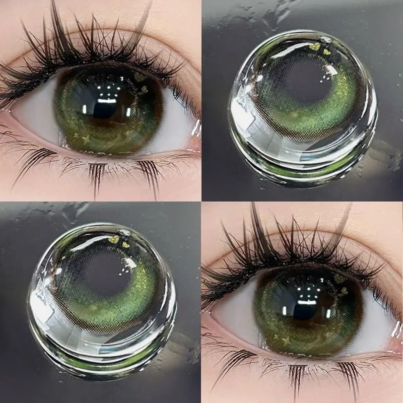 DuoXiu 1Pair Color Contact Lenses New Product Lan Cat Sclera Blue Green Lenses Degree Prescription -0.00 to -8.00 Beauty Pupils