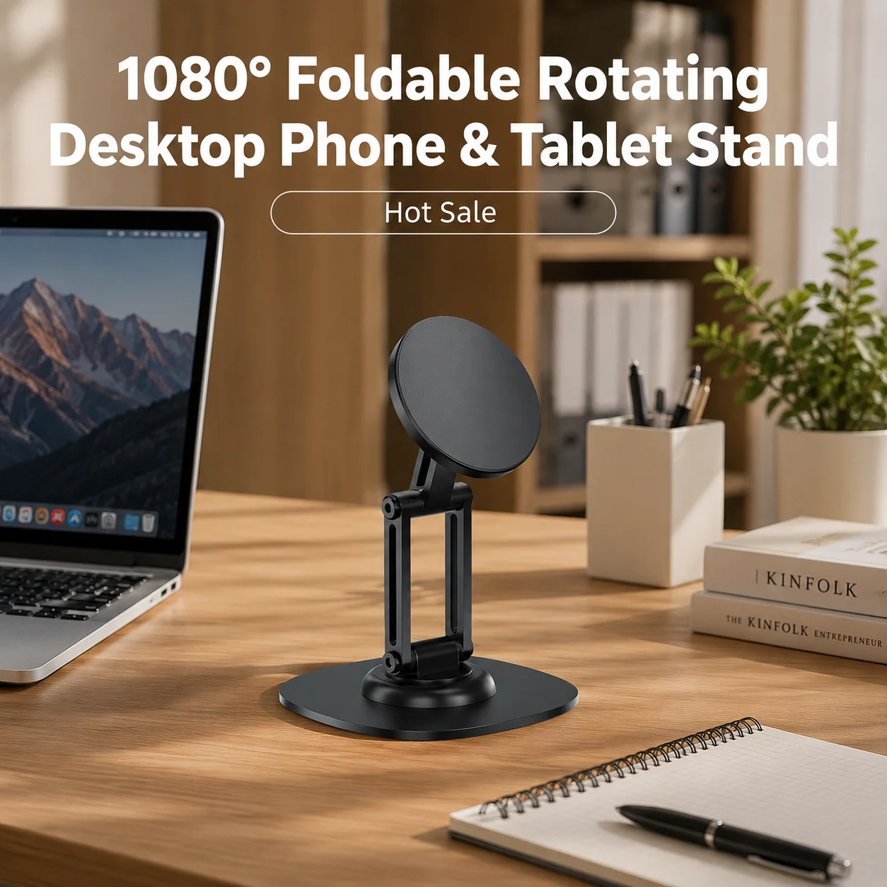 

1080° Foldable Rotating Desktop Phone & Tablet Stand Three-Axis Design with N52 Strong Magnetic Adsorption for iPhone